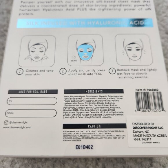 NIGHT Hyaluronic Acid Firming Silk Sheet Mask - 10-pack - New in Box - Picture 3 of 4